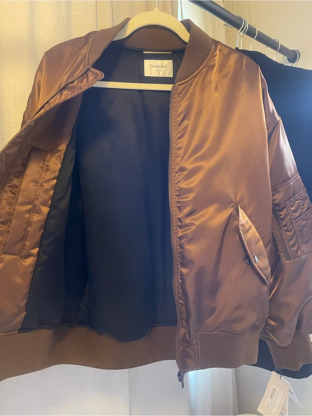 Saint Laurent Brown Satin-Look Bomber Jacket